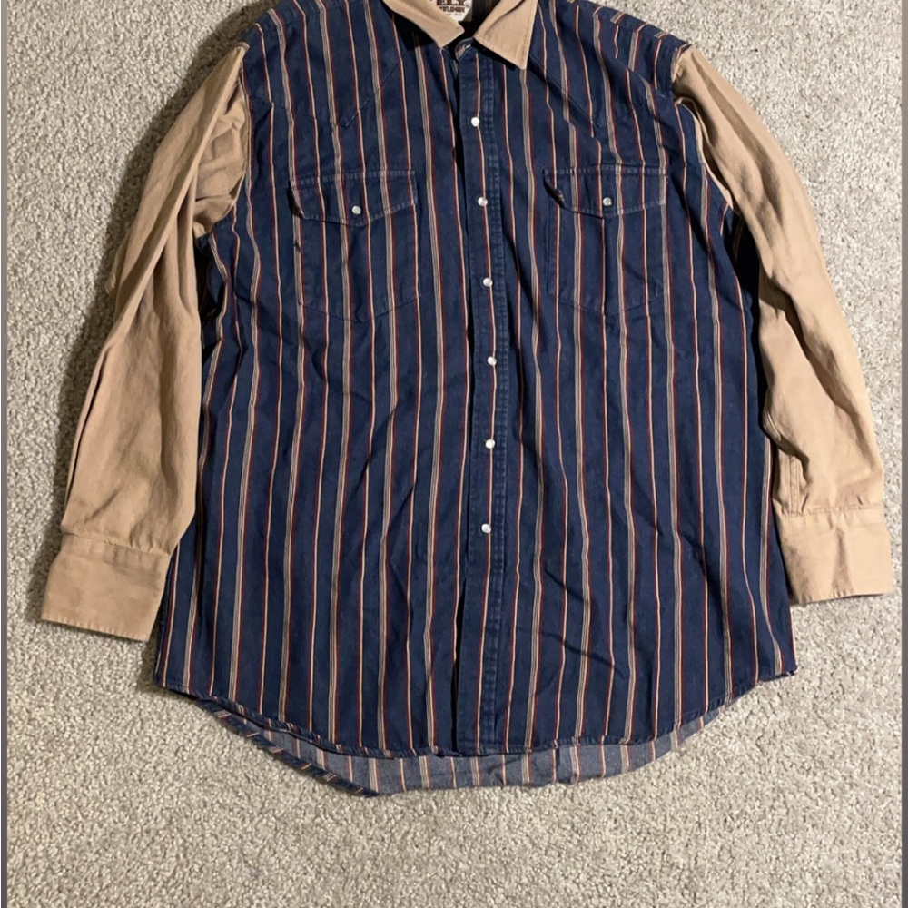 Ely Cattleman Navy and Beige Striped Shirt